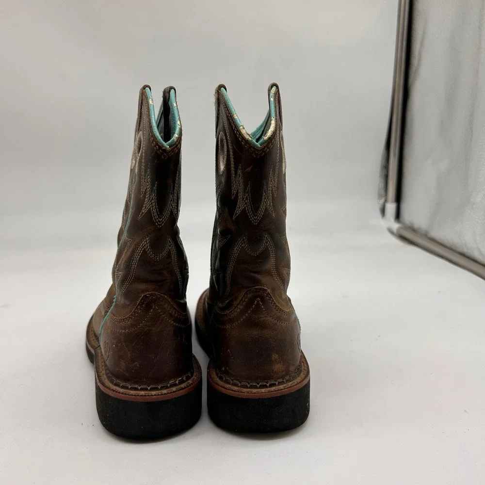Ariat Kids Fatbaby Western Boots Brown Turquoise Leather Cowboy Size 9
